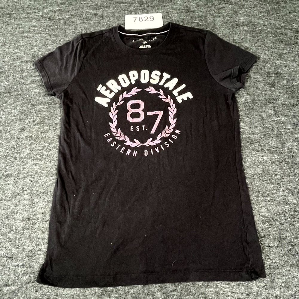 Aeropostale T Shirt Womens Large Black Eastern Division 87 Graphic Crew Neck